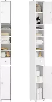 BZR34-W White Tall Bathroom Cabinet High Storage Cupboard with Shelves