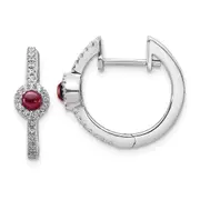 14k White Gold Real Diamond and Cabochon Garnet Earrings