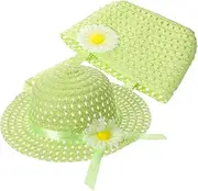 [Beavorty] 1Set Cute Little Straw Sun Hat and Summer Beach Accessories Adorable Straw Beach Hat and Stylish for Outdoor Fun Fresh Light Green