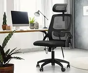 Oikiture Office Chair Home Computer Chairs Black Gaming Chair Mesh Headrest and Backrest