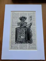 VINTAGE ART DISPLAY OLD DICTIONARY PAGE PAPER PRINT PERFUME BOTTLE