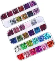 Healeved Nail Art Decorative Sequins 2 Boxes of Glitter Gems Rhinestones Charms Shining Pieces Ideal for Handicrafts Beauty