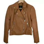 7 For All Mankind Size XS Faux Leather Jacket Brown Zip Up Zip Pockets Lined NEW
