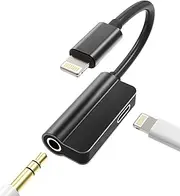 Lightning to 3.5mm Jack Dongle Splitter(2in1)Apple MFI Certified Iphone Aux Adapter Headphone Audio Cable Charger Cord for 7 8 Plus X Xr 14 13 12 11 Pro Max Ipad Charging Music Earphone Adaptador Para