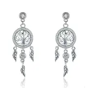 Silver plating Tree of Life Dream Catcher Drop Earrings for Women Vintage Jewelry