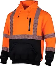 [VENDACE] Hi Vis Safety Reflective Sweatshirt for Men ANSI Class 3 High Visibility Fleece 1/4 Zipper Jacket No Hood