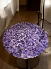 36" Round Amethyst Stone Coffee Table Handmade Crystal Gemstone Home Decors