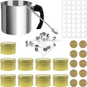 Yauhar 92Pcs Candle Making Kit Contains 6 Inches Cotton Candle Wicks, Wooden, 304 Stainless Steel Pouring Pot with Spoon, 4oz Candle Jar Container, Candle Warning Labels for Beeswax, Soy/Coconut Wax