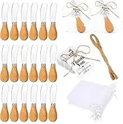 Uiifan 50 Set Wedding Party Favors Little Cheese Spreader Knives with Wood Handle Stainless Steel Cocktail Knives with White Organza Bags Thank You Tags for Christmas Kitchen Birthday Wedding Party