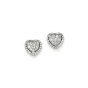 14k White Gold Real Diamond Heart Screw Back Post Earrings