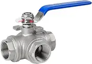 3-Way Ball Valve Stainless， 304 Stainless Steel T-Port/L-Port 3-Way 1/4" 3/8" 1/2" 3/4" 1" 1-1/4" 1-1/2" 2" Threaded Three-Way Valve, 1pcs(L Type,DN20)