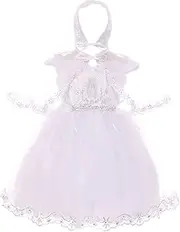 [Dreamer P] Baby Girls Infant Virgin Mary Bonnet Cape Baptism Set Christening Dresses 0-24M