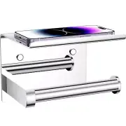 Toilet Paper Holder with Phone Shelf Adhesive Screw Mount Rustproof