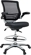 Modway Edge Drafting Chair in Black Vinyl - Reception Desk Chair - Tall Office Chair for Adjustable Standing Desks - Flip-Up Arm Drafting Table Chair