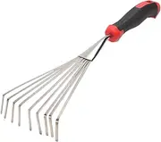 Hand Rake - Small Garden Rake for Flower Beds - Short Metal Soil Tiller Manual Weeding Gardening Tool for Planting Lawn Yard