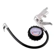 220 psi Lock On Tire Inflator with Air Pressure Gauge Pistol Chuck Flexible Hose