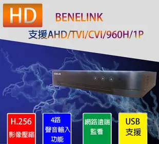 BENELINK H.265 8CH 1080P數位錄放影機鏡頭 電話業務廣播.消防廣播.廣播喇叭