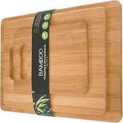 Clevinger 3-Piece Bamboo Cutting Board Set,Reversible Wooden Cutting Board Set Serving Tray with Handles,Thick Chopping Board for Meat Fruit Veggies Cheese,Easy to Clean (3-Piece Set)