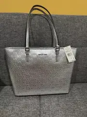 Michael Michael Kors Jet Set Silver Logo Medium Carryall Tote NWT $ 378.00