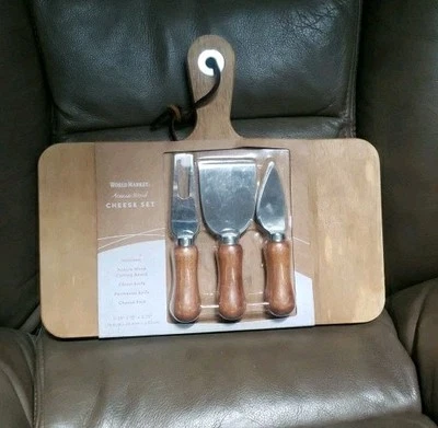 New World Market Acacia Cheese Board And Knife Set