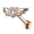 1-16 Gauge 1/4 Inch CZ Heart Wings Surgical Steel Cartilage Tragus Barbell A152