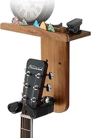 Guitar Wall Mount, Auto Lock Guitar Hanger Wall Mount, Wood Guitar Wall Hangers Shelf with Pick Holder, Guitar Holder Wall Mount for Acoustic, Electric Guitar, Ukulele, Bass, Mandolin Gift