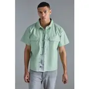 Mens Sage Pu Boxy Popper Patch Pocket Shirt