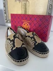 NWB Tory Burch Color Block Flat Snake-Print Espadrilles Size 6