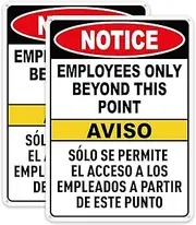 FHEGI 2PC Employees Only Beyond This Point Sign Bilingual, 10 x 7 Inches No Customers Allowed In Work Area Sign For Door, Reflective Rust Free Aluminum