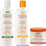 Cantu Shea Butter Hair Care Bundle (3 Pack) Featuring Cantu Shea Butter Moisturizing Cream Shampoo (1), Cantu Shea Butter Moisturizing Rinse Out Conditioner (1) and Cantu Shea Butter Grow Strong Strengthening Treatment (1) by N/A