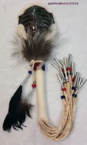 Red Ear Turtle Rattle,rRacoon, Elk,Feathers, Beads,Tins,Not Endangered trtrc1