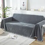Foreate Sofa Cover Throw Couch Cover with Tassels Chenille Sectional Sofa Cover Blanket - Furniture Protector Couch Slip Cover Machine Washable for Pets Kids Dogs, 71’’ x 134’’, Dark Grey-Tassel