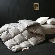 Goose Down Comforters, Lightweight Winter Warmth Duvet Insert Soft 100% Cotton Cover Down Proof Quilt Bed Comforter, 700 Fill Power Fluffy Duvet Insert with 3D Baffle Box,Gray,220x240CM/87 x94