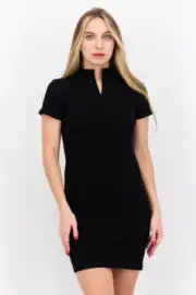 Cotton On Ziggy Zip Neck Mini Dress Black Size S Black Short Sleeve Rib Knit New