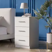 Advwin Bedside Table 3 Drawers Side Table Storage Cabinet 66cm Nightstand White