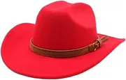 YFVFAGDMKV Men's Western Women Cowboy Hat for Cowgirl Jazz Hat 8CM Wide Brim Felt Fedora Hat Sunshade Cowboy Hat(4)