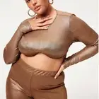Good American Mesh Foil Underwire Crop Top in Mocha Foil Size XL Open Back
