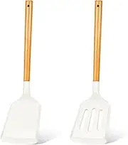 2Pcs Silicone Spatula Set Turner Heat Resistant for Nonstick Cookware Rubber Wok Spatula Turner with Wood Handle, Plastic Spatula Silicone for Cooking Use Kitchen Utensils Set White