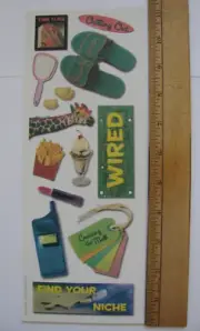 Chartwell Studio TEENAGE Glitter Stickers Cellphone Lipstick Food 1 Sheet NOS