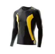 Skins Dnamic Mens Compression Long Sleeve Top - Black / Citron HOT BARGAIN