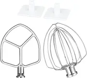 6 QT Flat Beater & K256WW Wire Whip for Kitchen aid 5.5-6 Quart Bowl-Lift Stand Mixer Replacement, Stainless Steel Paddle and 6 Wire for KitchenAid Mixers Attachments