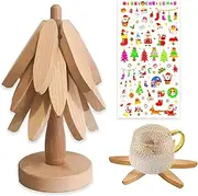 Wooden Trivets for Hot Pots and Pans，Wood Coasters for Quartz Countertops Decorative Tree, 3 Pieces Mats 1 Stand (Beech Wood)