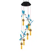 Butterfly Hummingbird Wind Chimes Pendant Bell Solar Wind Chime Lights -Blue