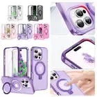 For iPhone 16 15 14 13 Magnetic Stand Case Matte Clear Cover w/ Screen Protector