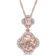 Morganite and 0.2 CT. T.W. Natural Diamond Clover Frame Double Drop Pendant in 14K Rose Gold - 17"