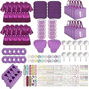 Hoemwarm 122 Pcs Purple Girls Spa Party Kit, 10-Pack Slumber Party Favors with Satin Robes, Tote Bags, and Nail Salon Accessories for Kids Spa Birthday, Halloween, Home Party Supplies