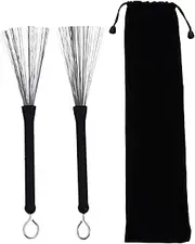 LIGIGWASH 1 Pair Retractable Jazz Drum Brush Set with Handle Velour Storage Bag Durable Metal Wire Brushes for Percussion for Jazz Drum and Drummers