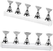 ELAYARD 2sets Magnetic Nail Display Stand Acrylic Base Electroplated Crystal Holder for False Nails Tips Includes Stands and Silver Magnetic Bar and Practice