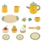 12 Pcs Wood Tea Party Set with Teapot Cup Tray Dessert Creative Toddler Tea Set