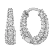 Gili Jewels Triple Row White Gold Diamond Hoop Earrings 14k Round